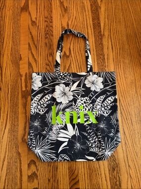 Brand New Knix Black & White Floral Tote with Lime Logo
